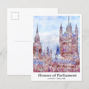 Houses of Parliament London Travel Watercolor Postcard