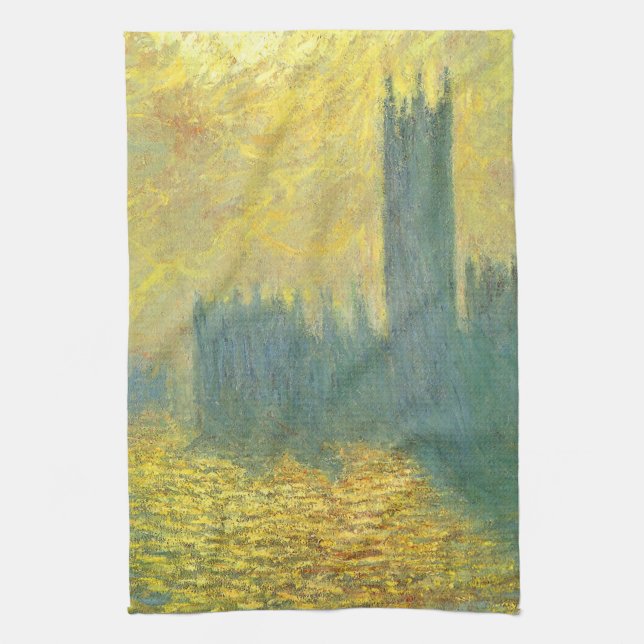 Houses of Parliament, Stormy Sky by Claude Monet Tea Towel (Vertical)