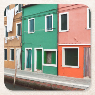 Houses on the waterfront square paper coaster