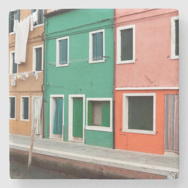 Houses on the waterfront stone coaster (Front)