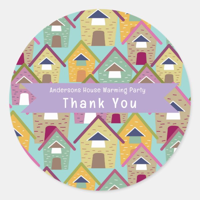 Houses Teal Thank You Classic Round Sticker (Front)