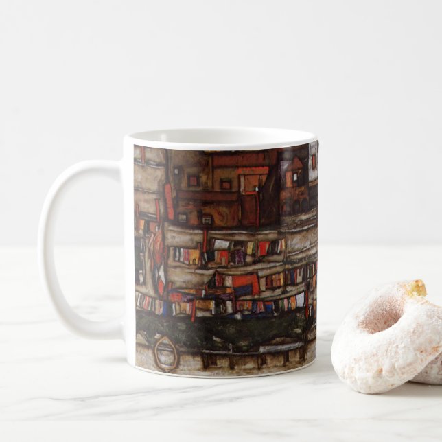 Houses with Laundry by Egon Schiele Coffee Mug (With Donut)