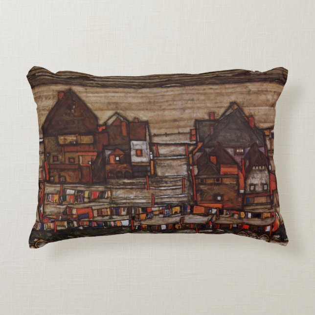 Houses with Laundry by Egon Schiele Decorative Cushion (Front)