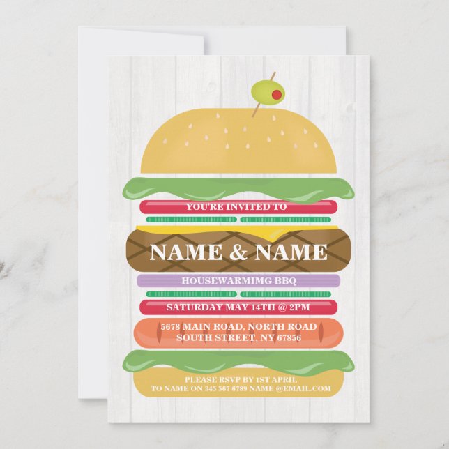 Housewarming BBQ Burger Stack New Home Invite (Front)