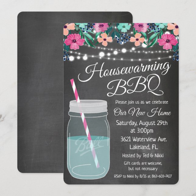 Housewarming BBQ Mason Jar Invitation (Front/Back)