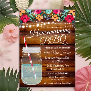 Housewarming BBQ Mason Jar Invitation