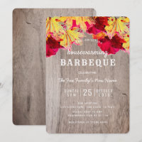 Housewarming BBQ Party Fall Leaves Wood Invitation