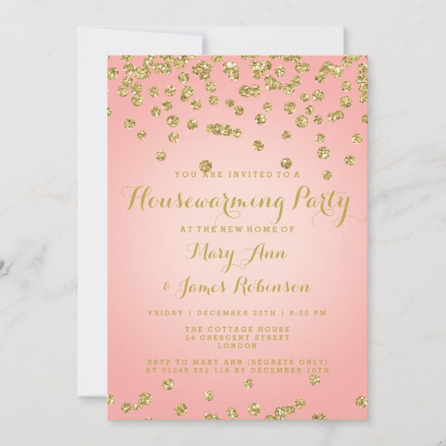 Housewarming Blush Pink & Gold Glitter Confetti Invitation (Front)