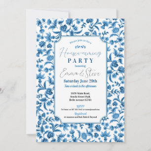 Housewarming Chintz Blue & White Floral Ditsy Invitation