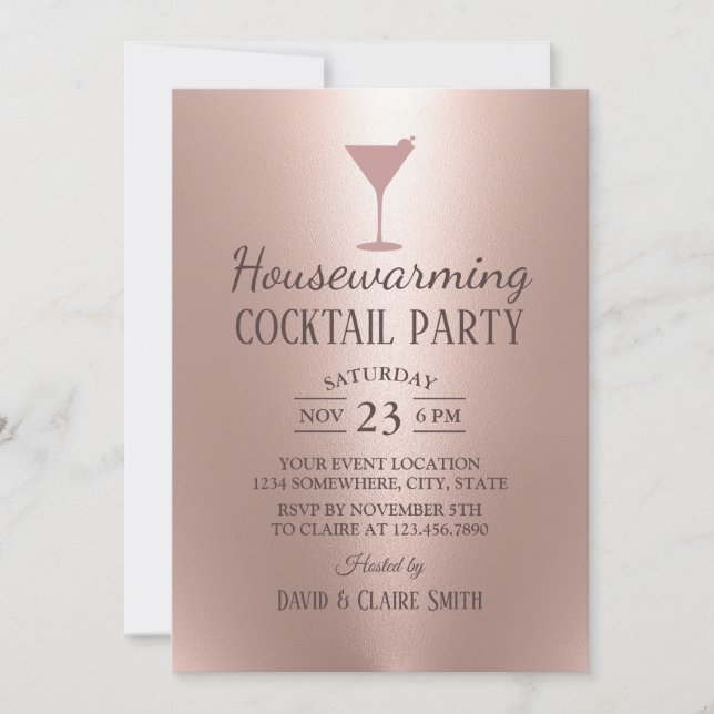 Housewarming Cocktail Party Blush Rose Gold Invitation (Front)