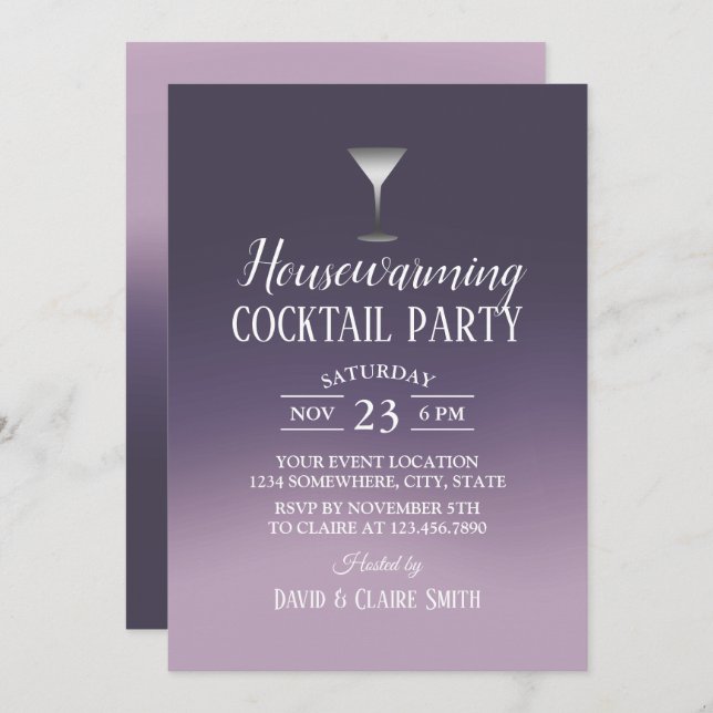 Housewarming Cocktail Party Elegant Purple Ombre Invitation (Front/Back)