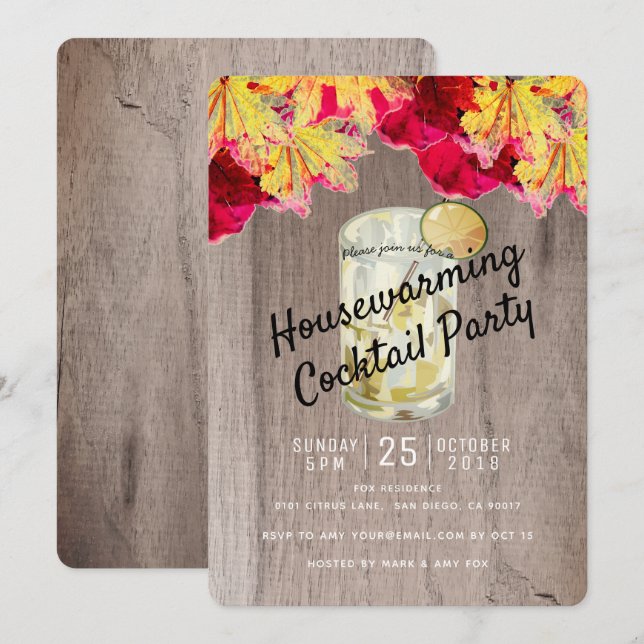 Housewarming Cocktail Party Fall Wood Invitation (Front/Back)