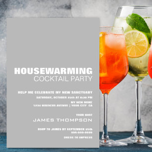 Housewarming Cocktail Party Modern Grey White Invitation
