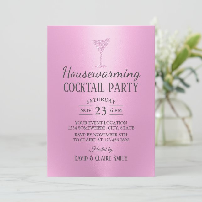 Housewarming Cocktail Party Modern Pink Invitation (Standing Front)
