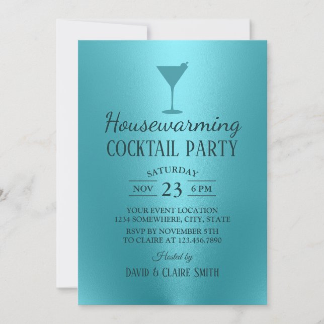Housewarming Cocktail Party Modern Turquoise Invitation (Front)