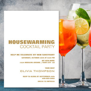 Housewarming Cocktail Party Modern White Gold Invitation