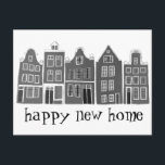 Housewarming Cute Houses Amsterdam Travel B&W Postcard<br><div class="desc">Send a message with this sweet whimsical Amsterdam houses pattern art postcard.You can customise it and change or add text too. Add your own text on the back side. Check my shop for lots more colours and patterns! And more matching items too like totes, stickers, magnets, hats and tees. Let...</div>