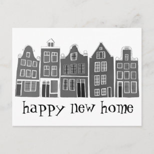 Housewarming Cute Houses Amsterdam Travel B&W Postcard
