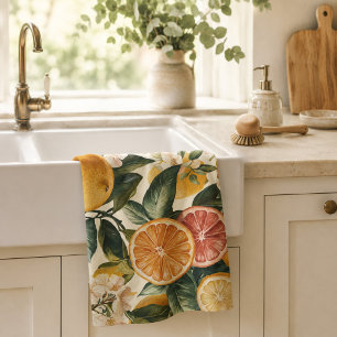 Housewarming Gift Citrus Bloom Pattern Tea Towel