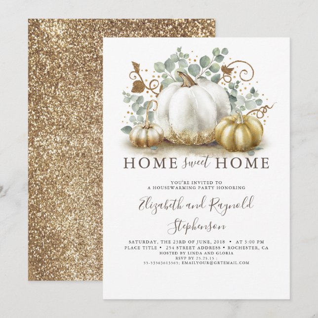 Housewarming Home Sweet Fall White Pumpkin Invitation (Front/Back)