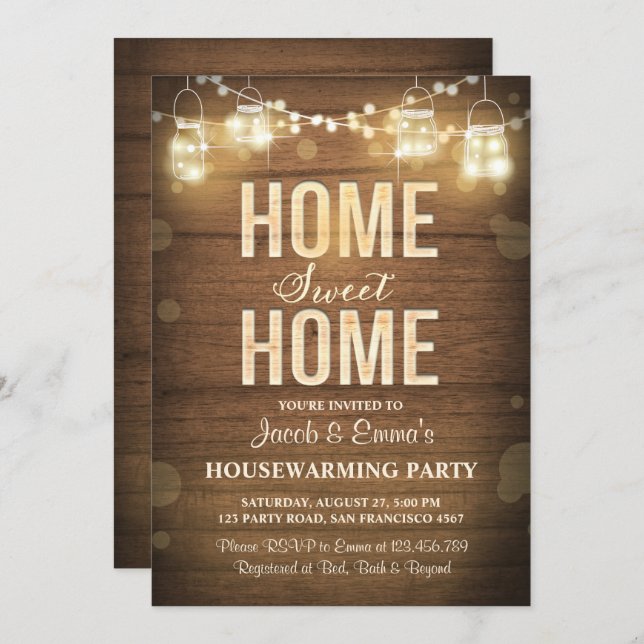 Housewarming invitation Home Sweet Home Rustic (Front/Back)