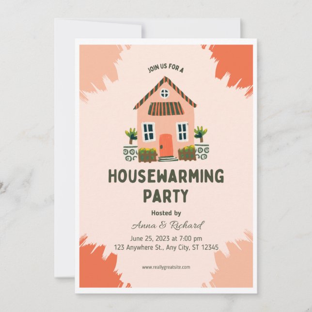 Housewarming Invite Template, Orange Invitation  (Front)