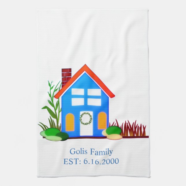 Housewarming / New Home Family Name Kitchen Towel (Vertical)