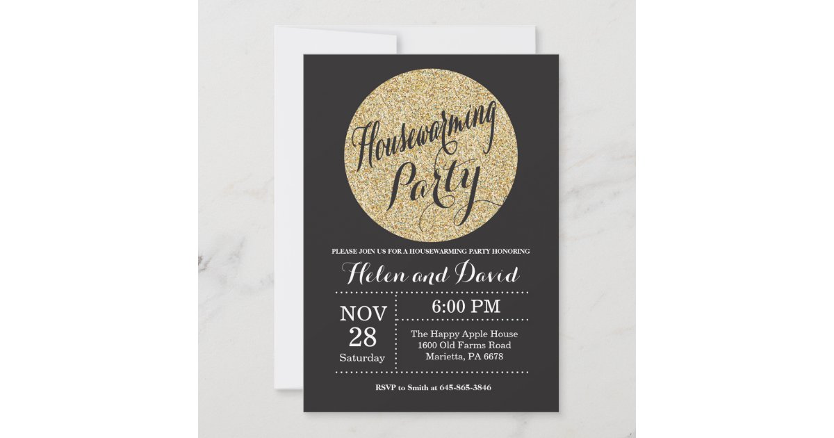 Housewarming Party Black Gold Glitter Invitation | Zazzle