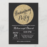 Housewarming Party Black Gold Glitter Invitation