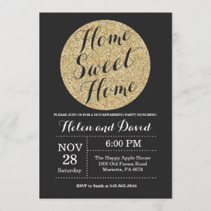 Housewarming Party Black Gold Glitter Invitation