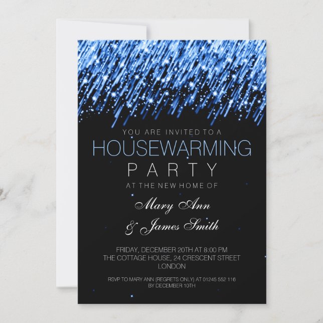 Housewarming Party Blue Falling Stars Invitation (Front)