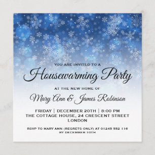 Housewarming Party Blue Holiday Sparkle Invitation