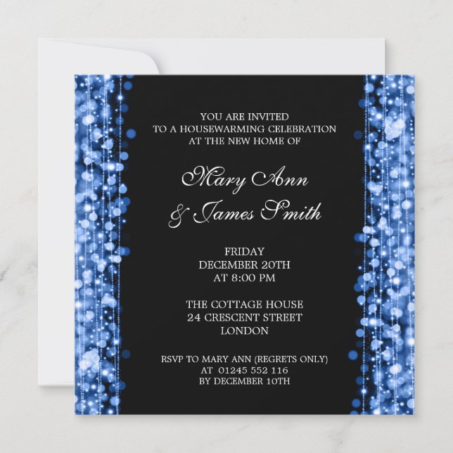 Housewarming Party Blue Lights & Sparkles Invitation (Front)
