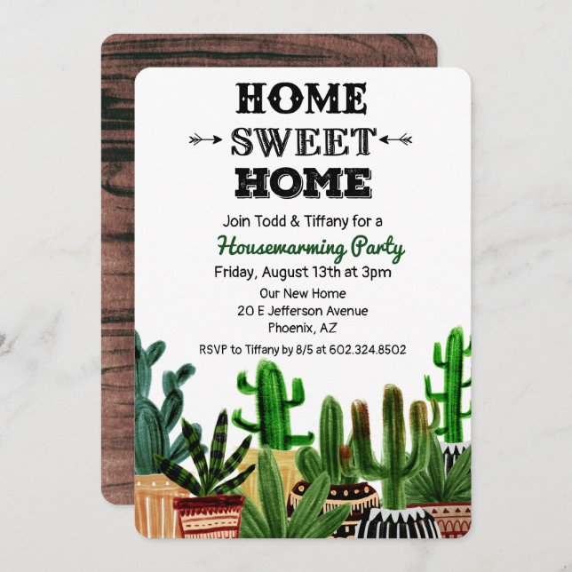 Housewarming Party Boho Cactus Invitation (Front/Back)