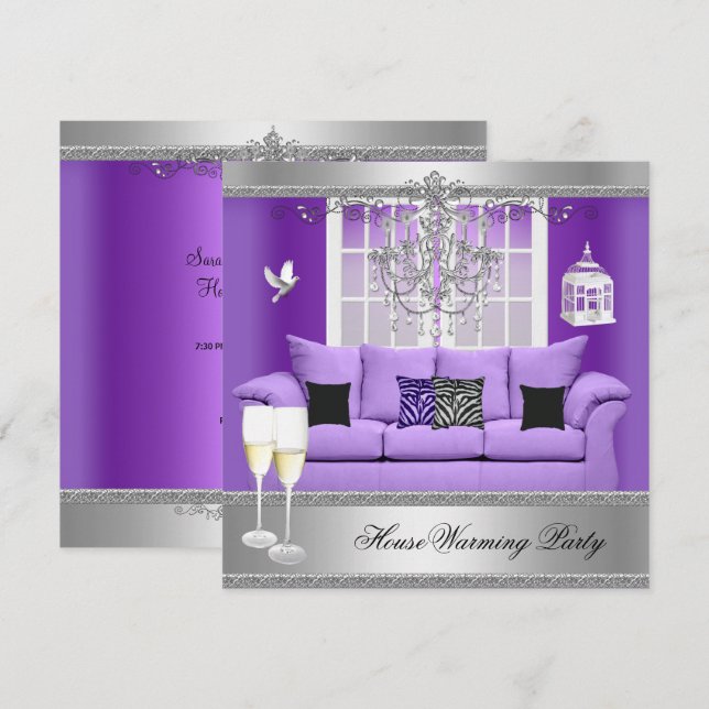 HouseWarming Party Champagne Chandelier Sofa Invitation (Front/Back)