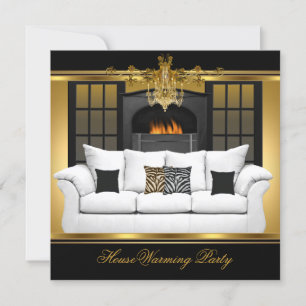 Housewarming Party Chandelier Gold Black Invitation