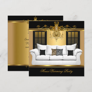 HouseWarming Party Chandelier Rich Gold Black Invitation