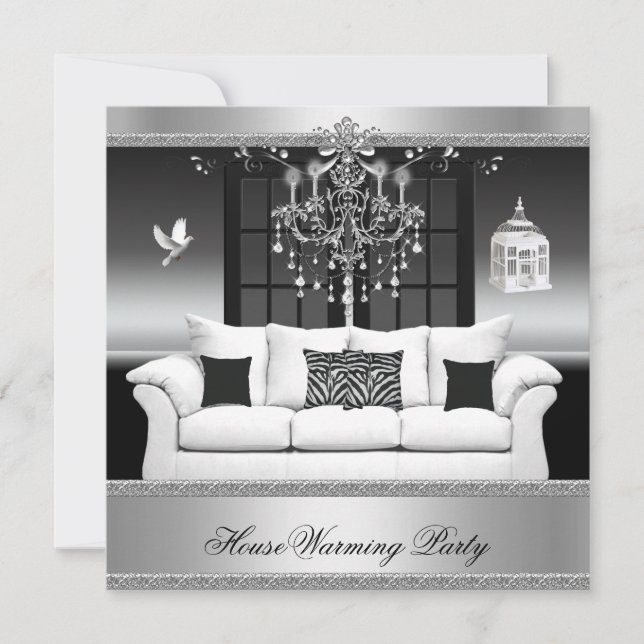 HouseWarming Party Chandelier Rich Silver Black Invitation (Front)