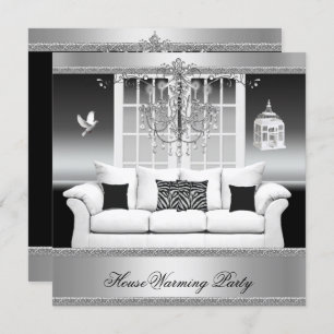 HouseWarming Party Chandelier Rich Silver White Invitation