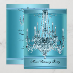 HouseWarming Party Chandelier Rich Teal Blue Invitation