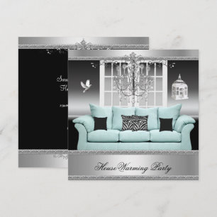 HouseWarming Party Chandelier Teal Silver White Invitation