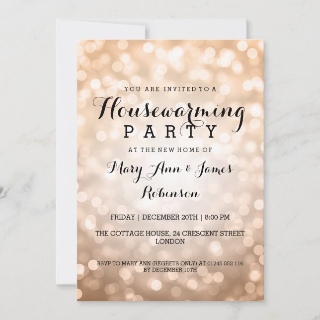 Housewarming Party Copper Glitter Lights Invitation (Front)