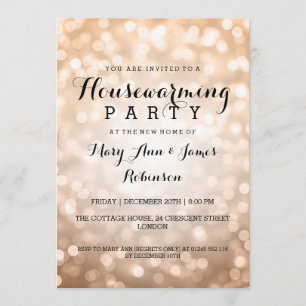 Housewarming Party Copper Glitter Lights Invitation