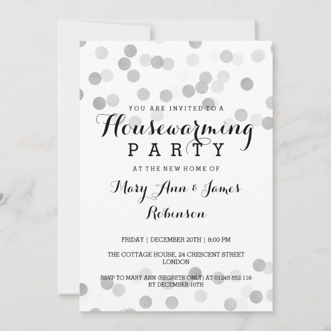 Housewarming Party Faux Silver Foil Glitter Lights Invitation (Front)