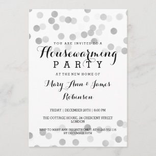 Housewarming Party Faux Silver Foil Glitter Lights Invitation