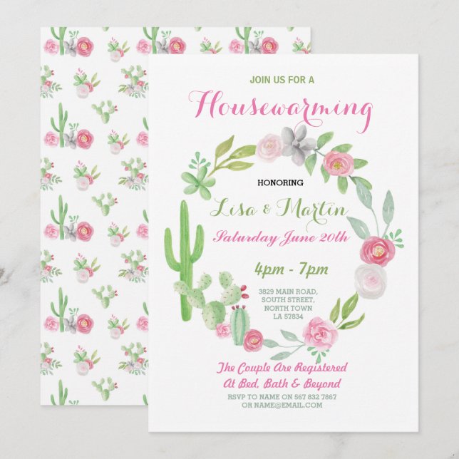 Housewarming Party Fiesta Cactus Invitation (Front/Back)