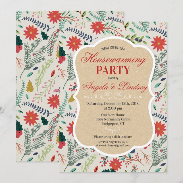 Housewarming Party Floral Pattern Invitation (Front/Back)