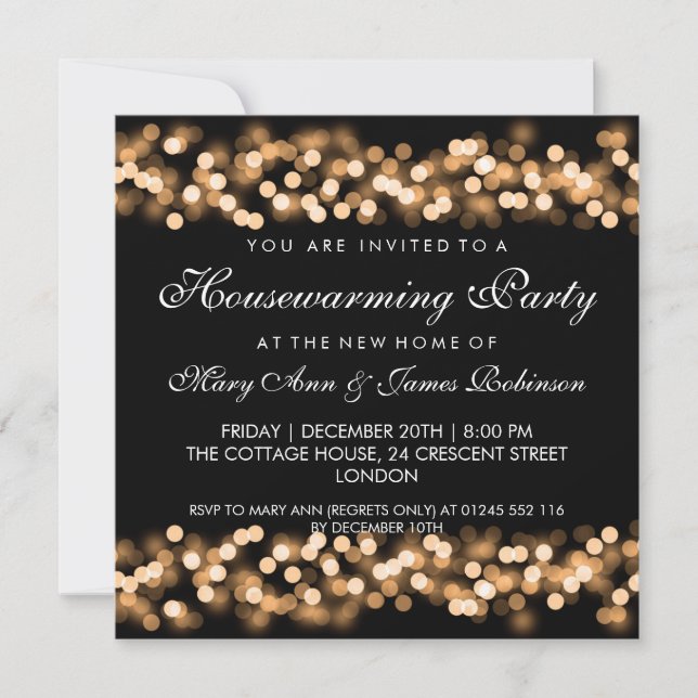 Housewarming Party Gold Hollywood Glam Invitation (Front)