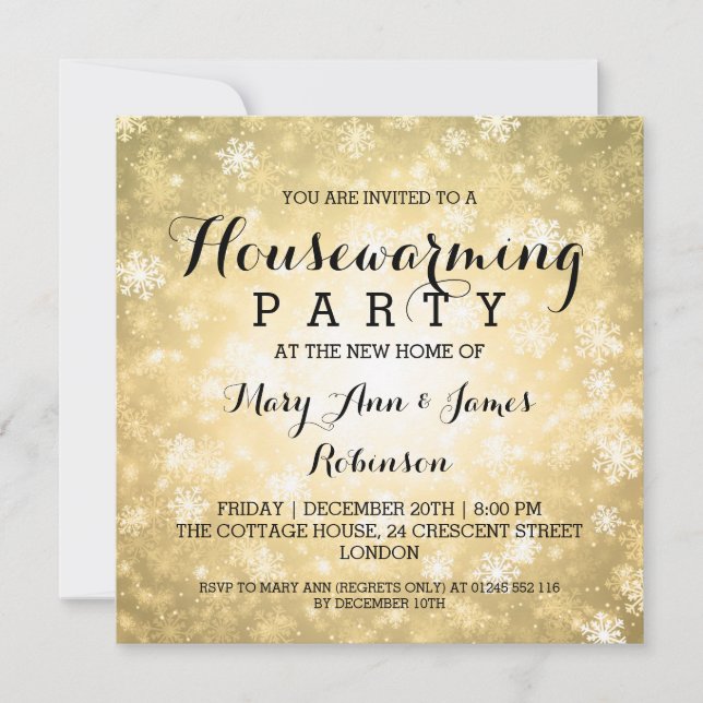 Housewarming Party Gold Winter Wonderland Invitation (Front)