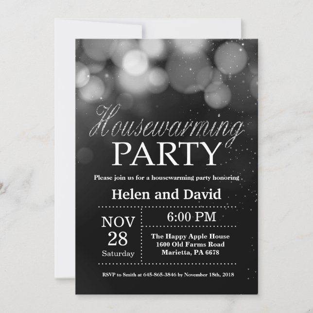 Housewarming Party Home Sweet Home Silver Glitter Invitation (Front)